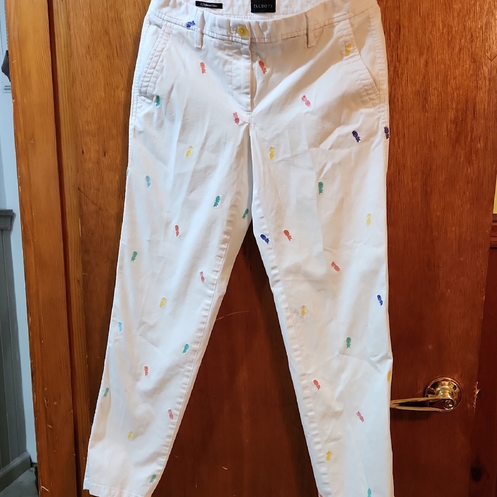 Talbots Women's Cream Jeans with Colorful Embroidery